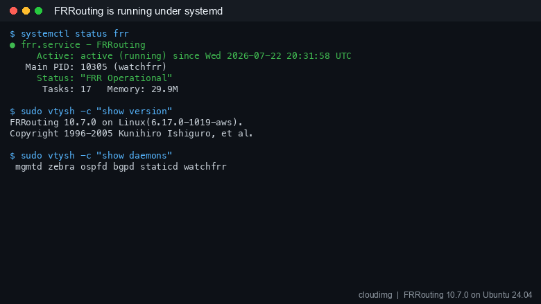 FRRouting running under systemd