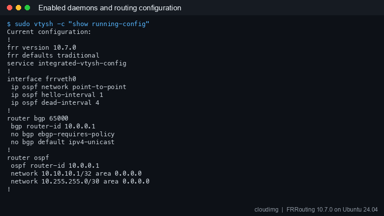 Enabled daemons and routing configuration