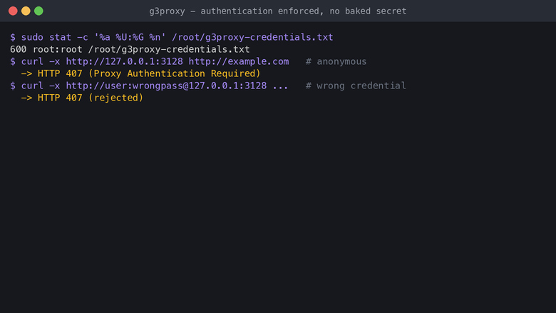 g3proxy authentication enforced, no baked secret