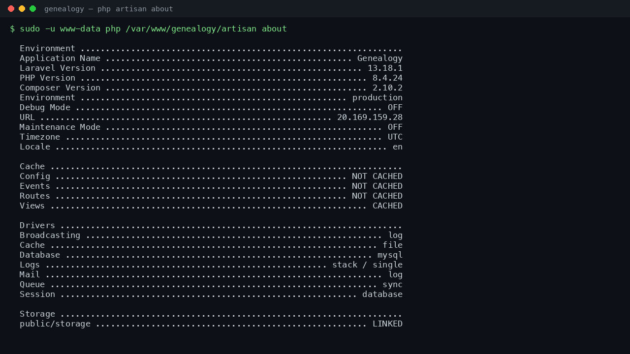 php artisan about output
