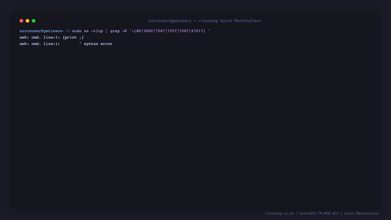 GenieACS port bindings - loopback-only UI, NBI and MongoDB; CWMP and file server on all interfaces