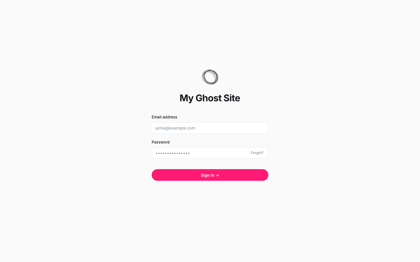 The Ghost admin sign in page