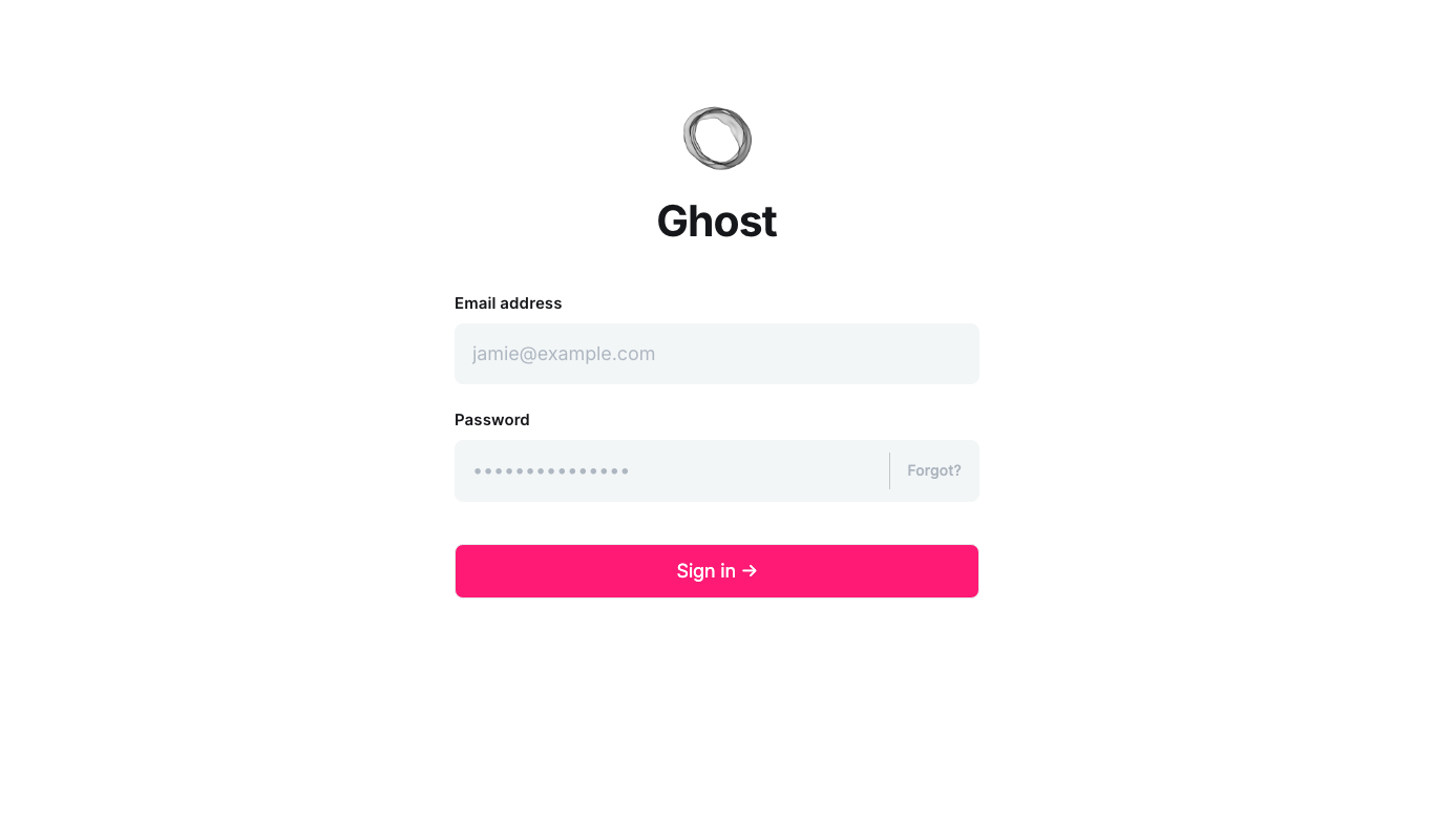 Ghost admin sign-in page