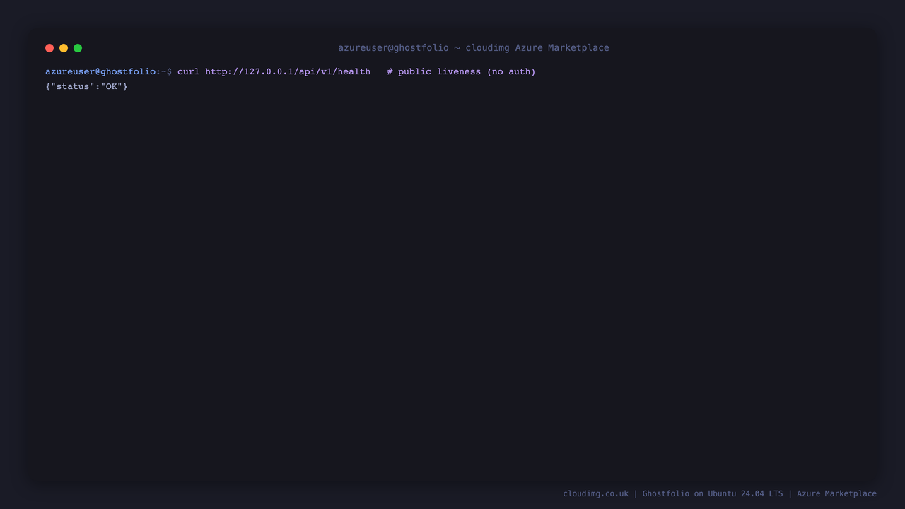 The public health endpoint reporting status OK for the running stack