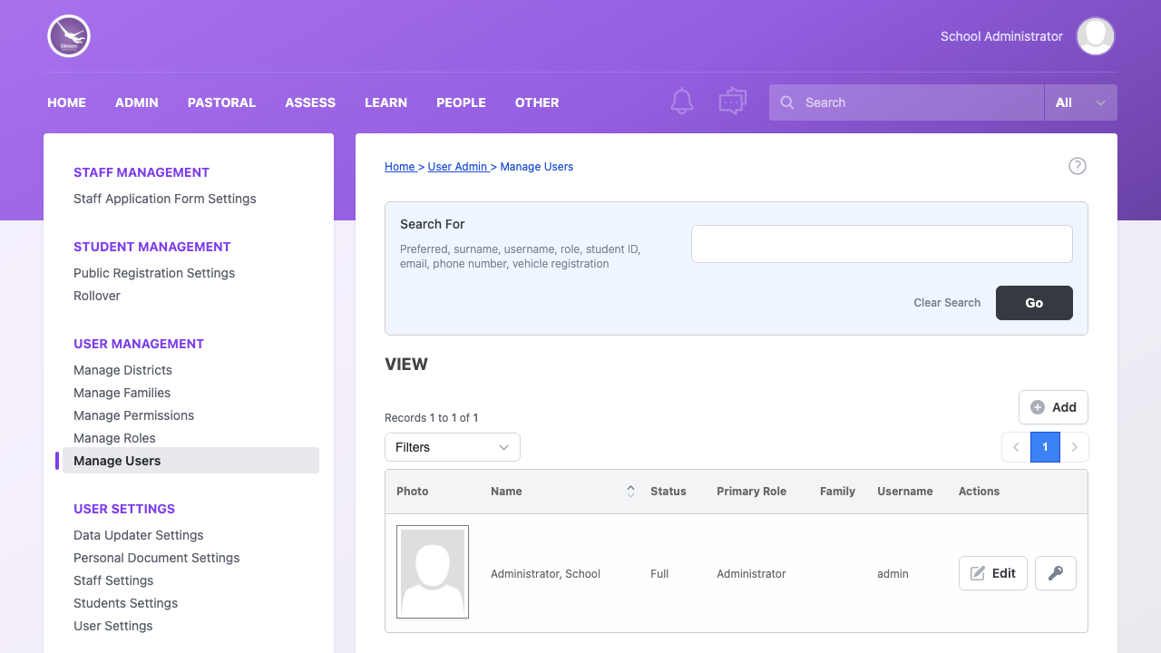 Managing users in User Admin