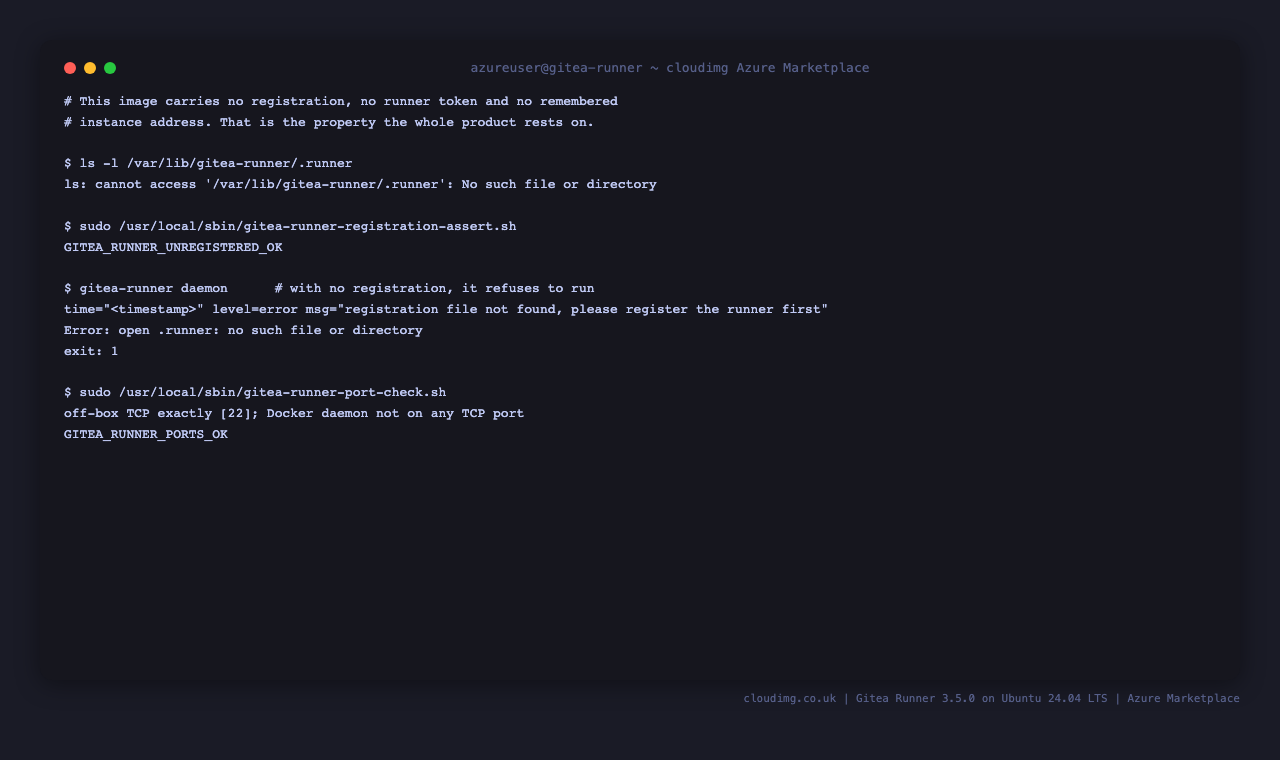 The image ships registered to nobody, and the daemon refuses to run until it is connected
