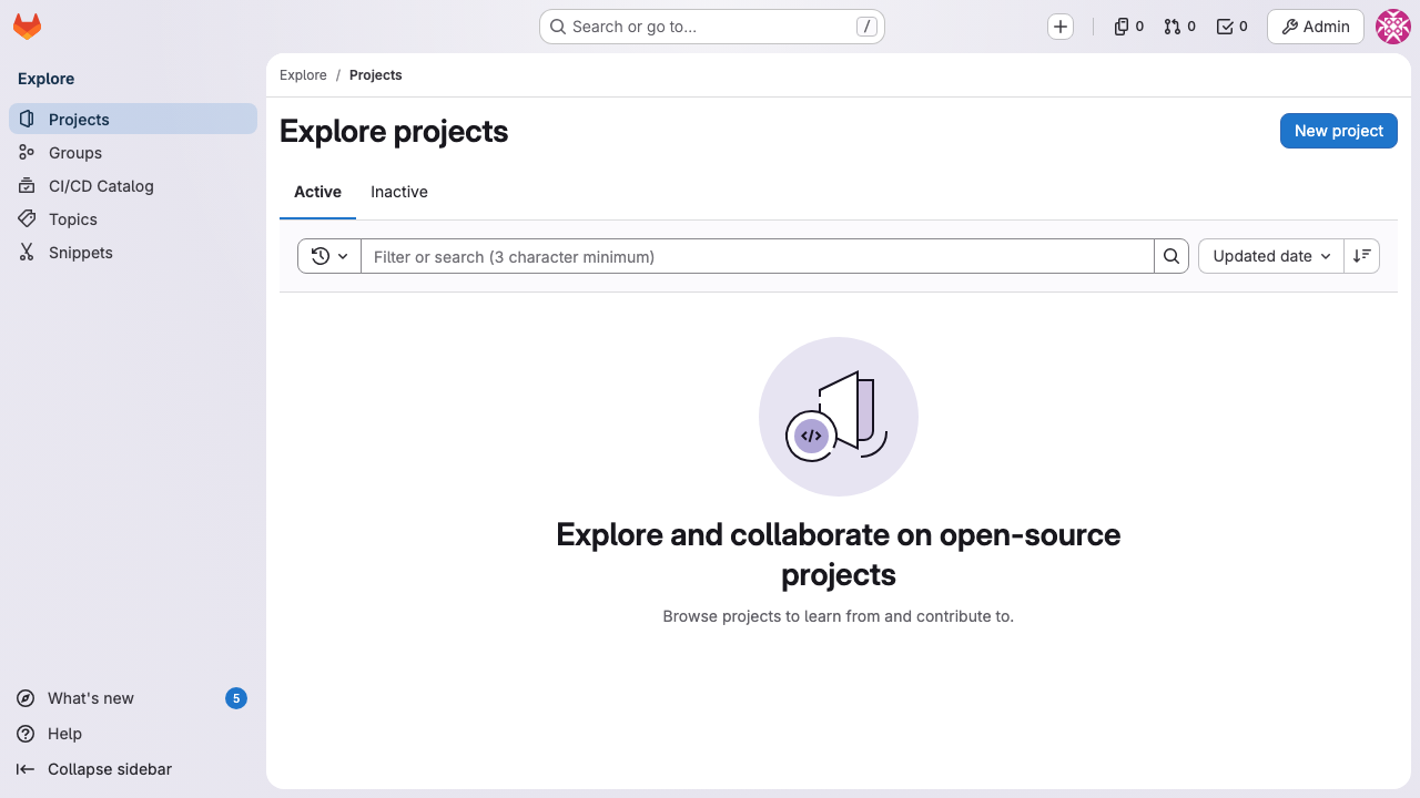 GitLab explore projects page