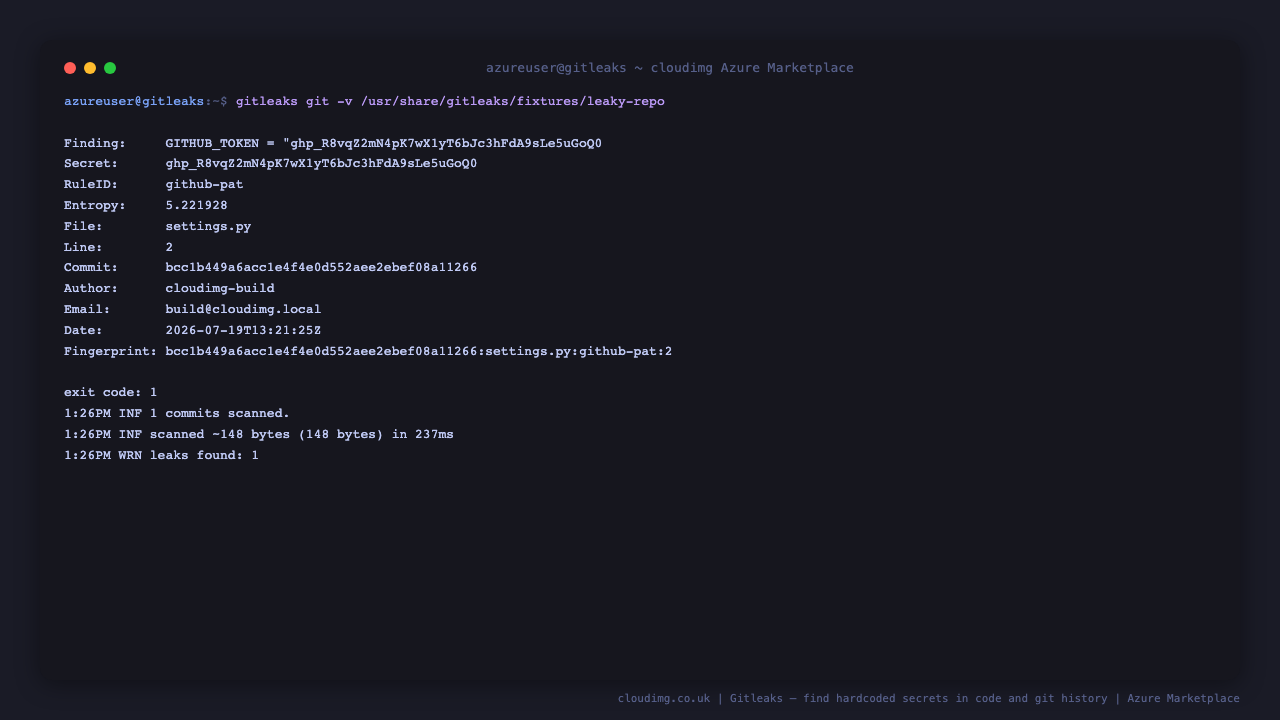 Gitleaks scanning a git repository's full commit history