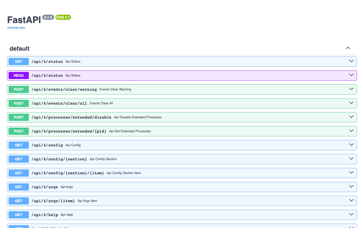 The interactive REST API documentation listing the Glances endpoints