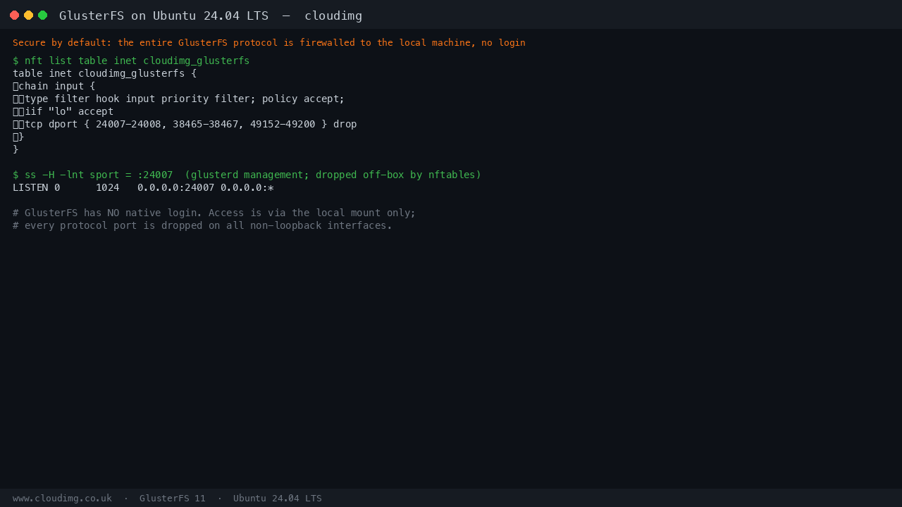 GlusterFS host firewall isolating the protocol