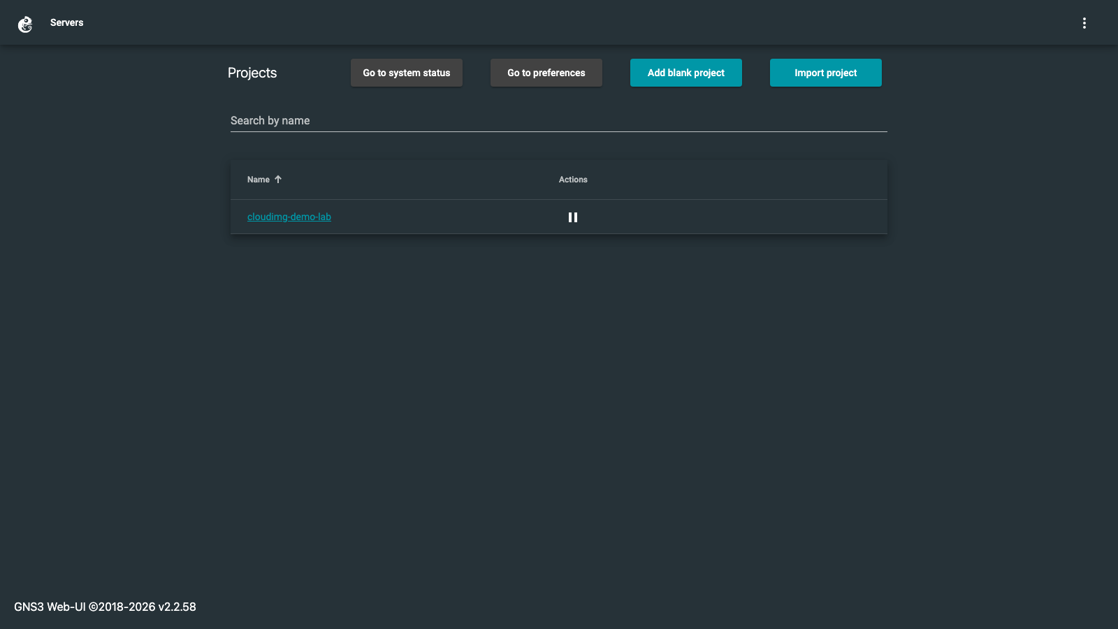 The project list served by the instance