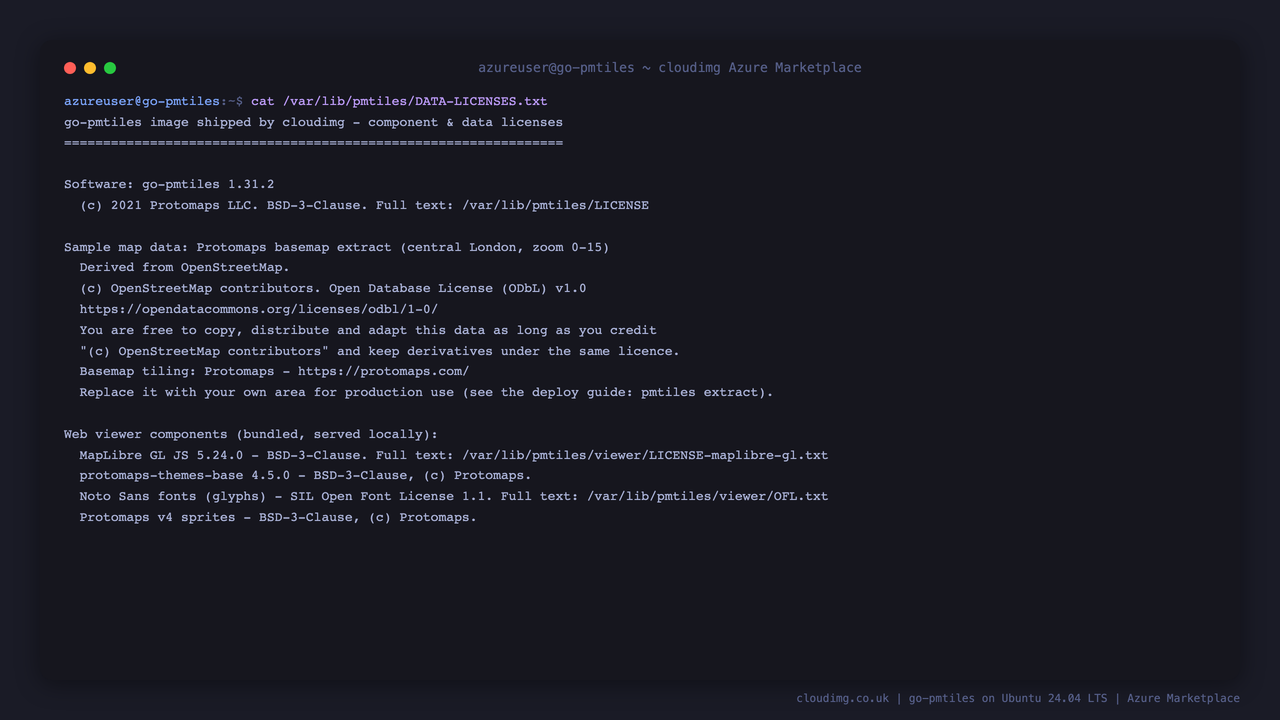 The data license and attribution notice shipped with the sample basemap
