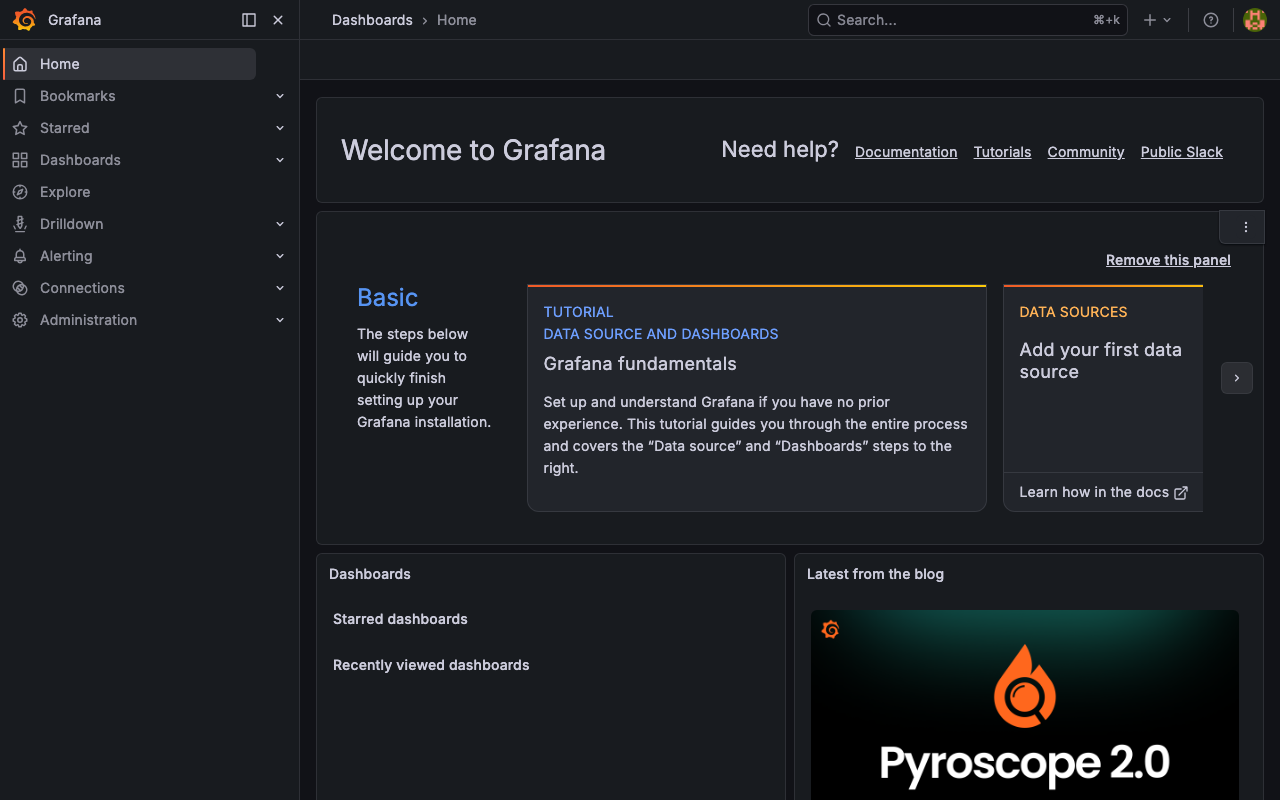 Grafana welcome dashboard immediately after first login on a freshly deployed cloudimg VM