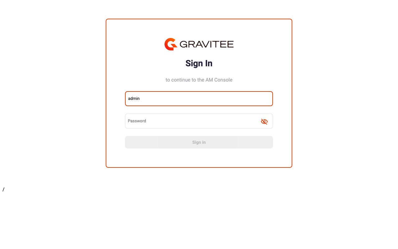 The Gravitee AM console sign-in page, served over HTTPS