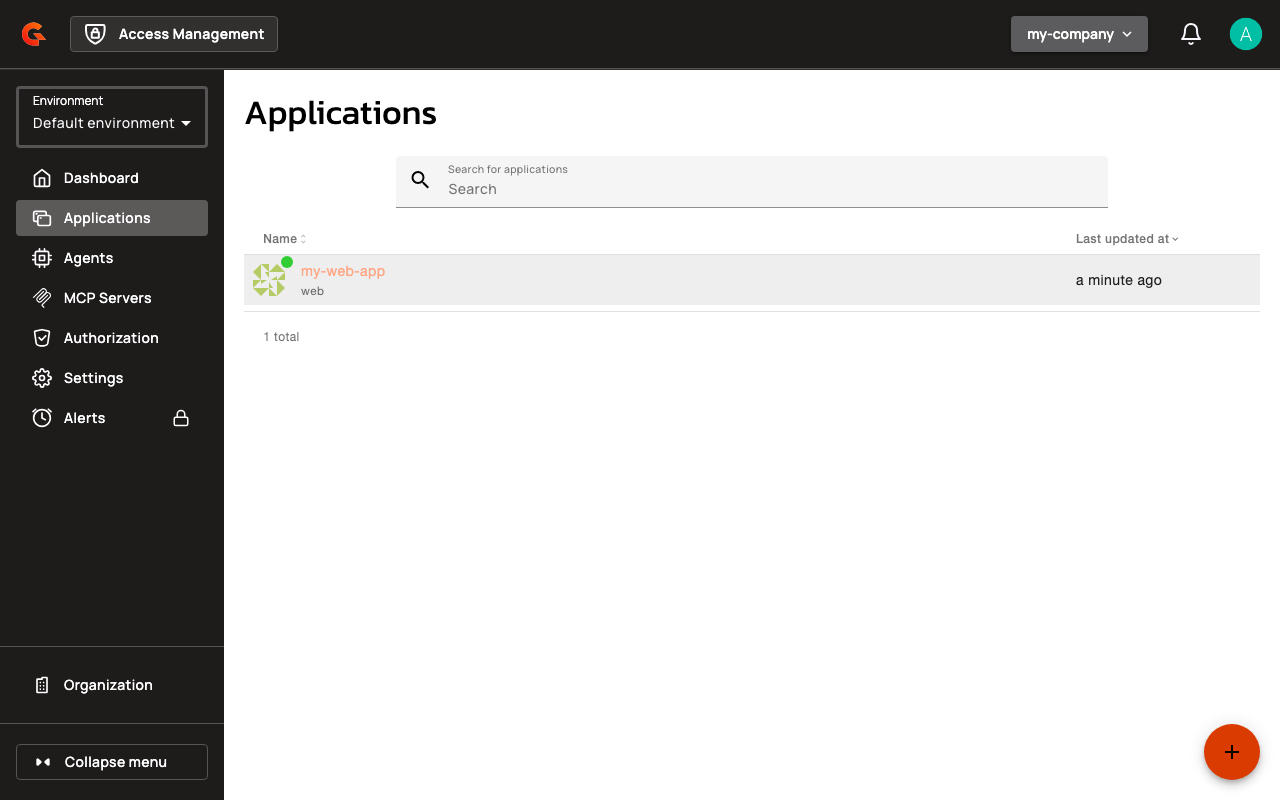 The my-web-app OAuth 2 / OpenID Connect application in the my-company domain