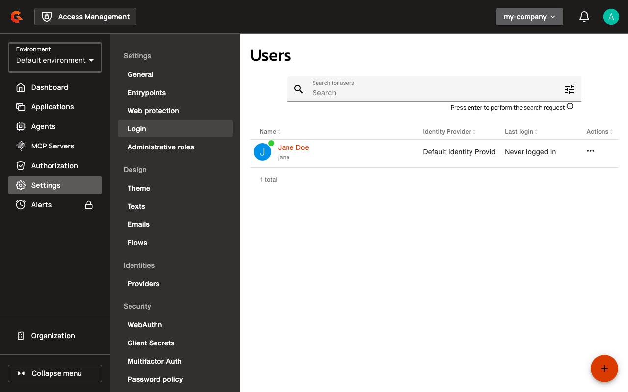 The user jane in the my-company domain