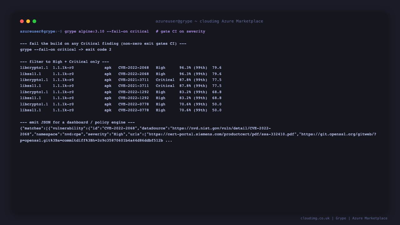 Grype severity gating for CI pipelines