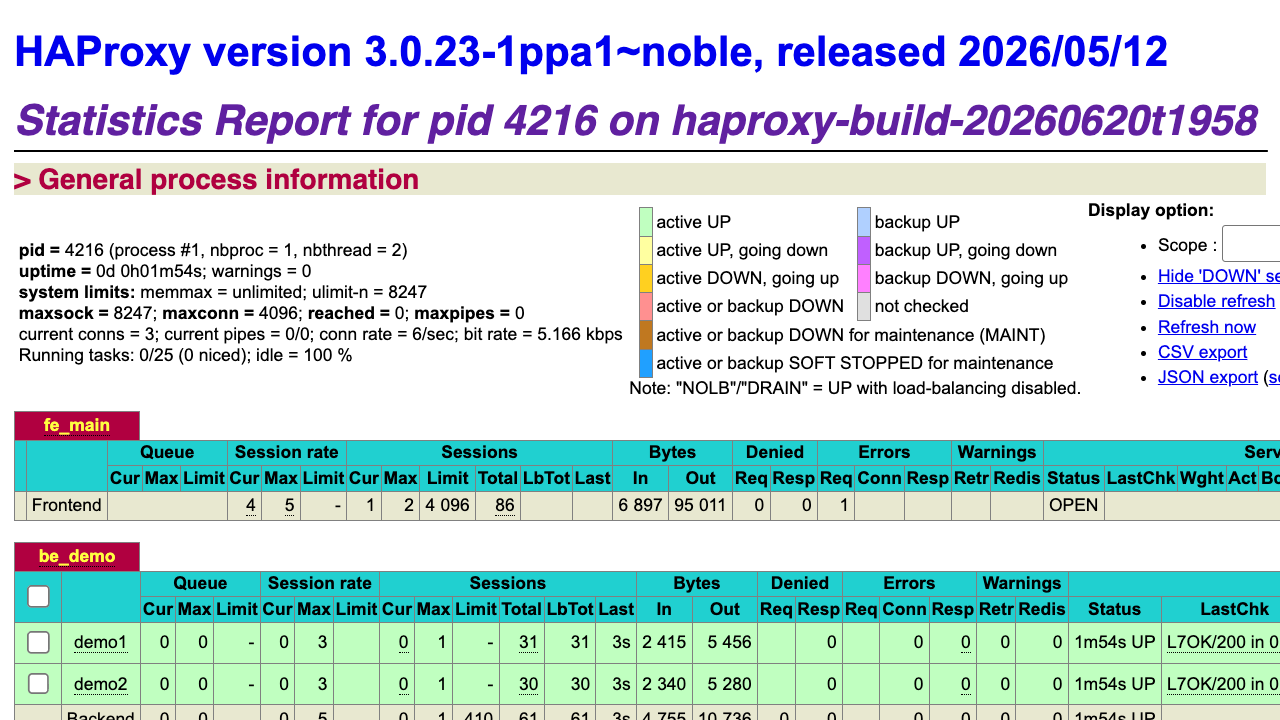 HAProxy Statistics Report - live counters