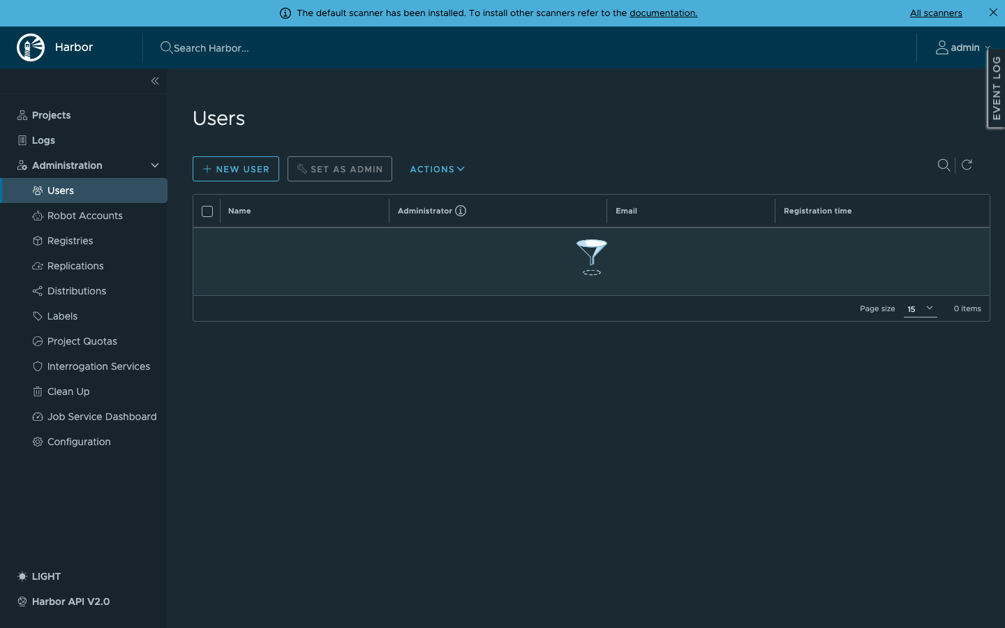 Harbor administration users page