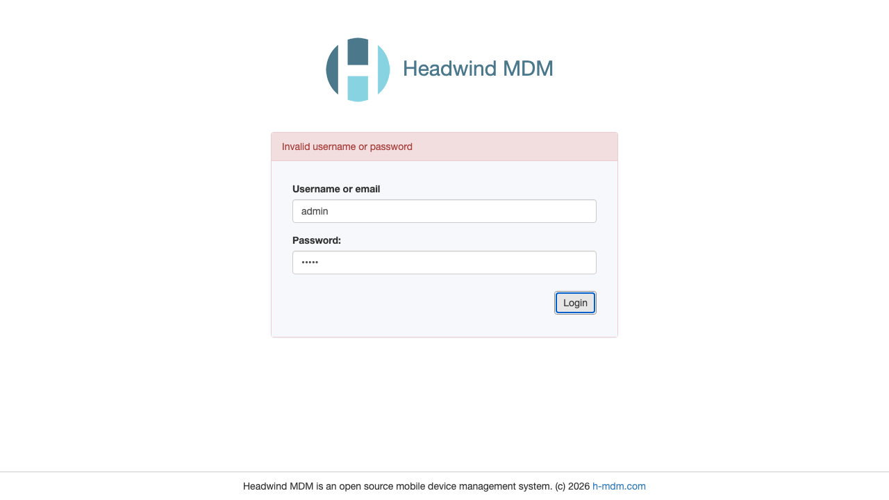 The default admin/admin login is refused