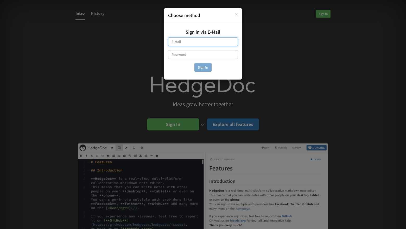 HedgeDoc sign-in over the nginx reverse proxy - anonymous access is disabled