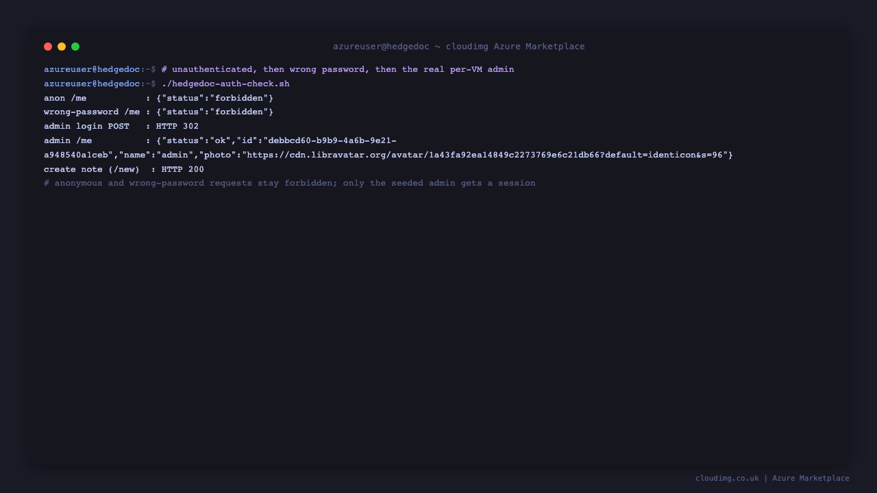 Anonymous and wrong-password requests forbidden while only the seeded per-VM admin obtains a session
