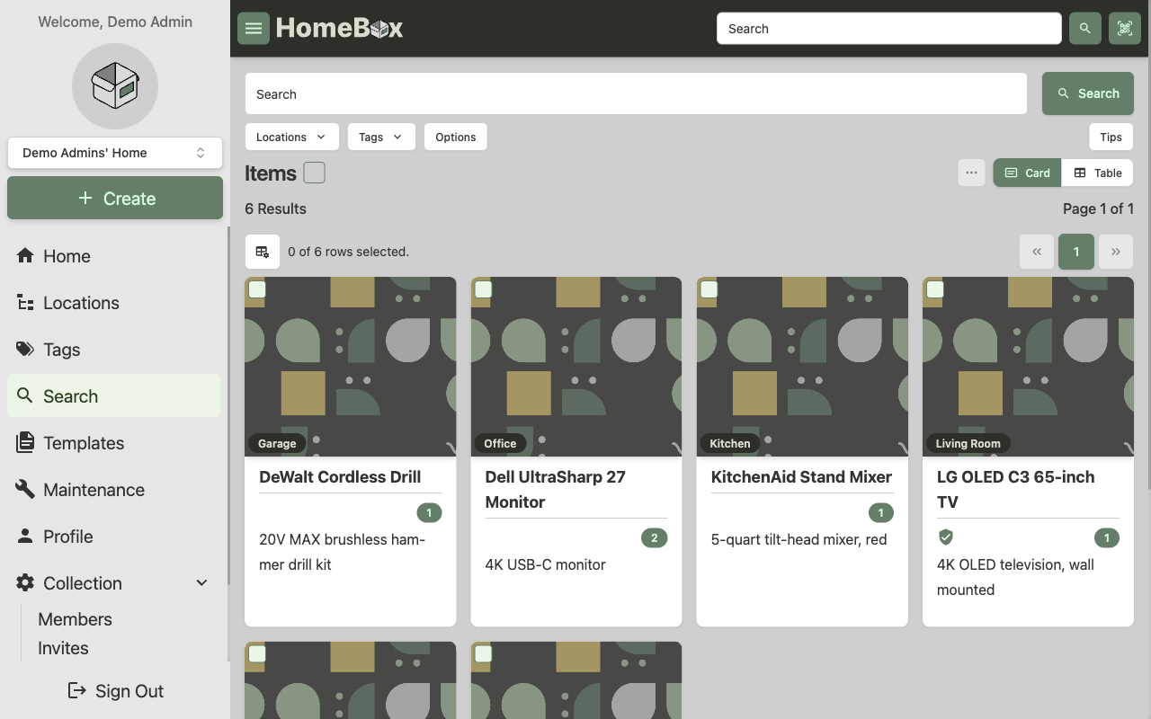 Homebox inventory items
