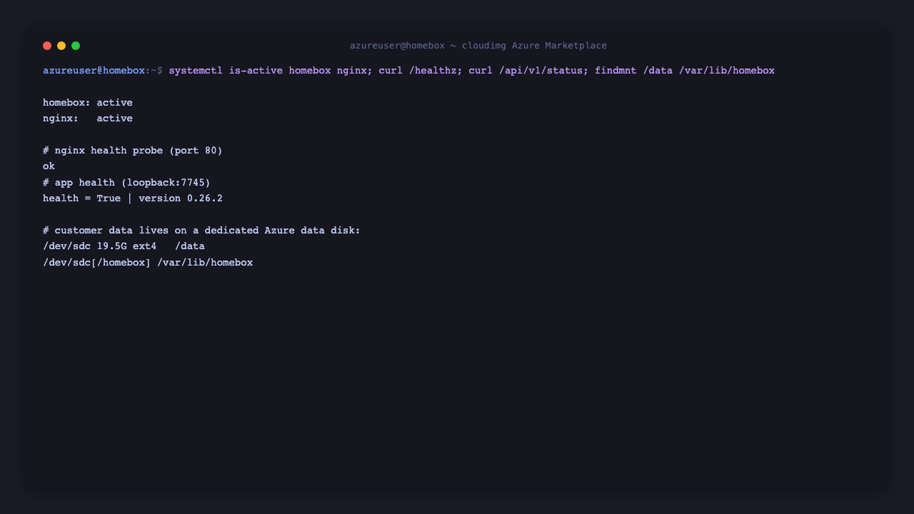 Homebox services, health endpoints and the dedicated data disk