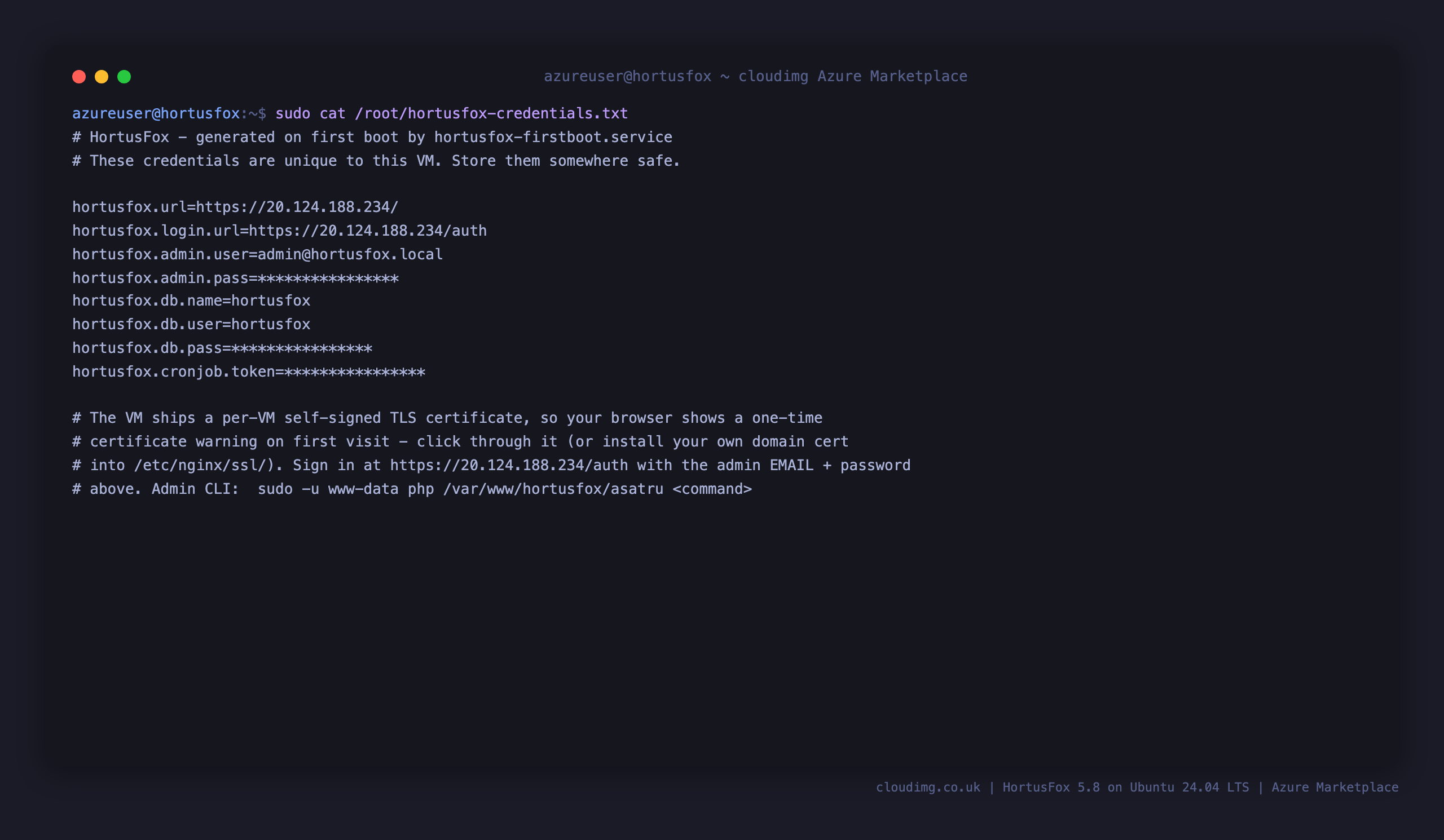 Per-VM credentials with the secrets masked