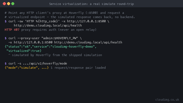 The proxy requires authentication then serves the shipped simulation end to end