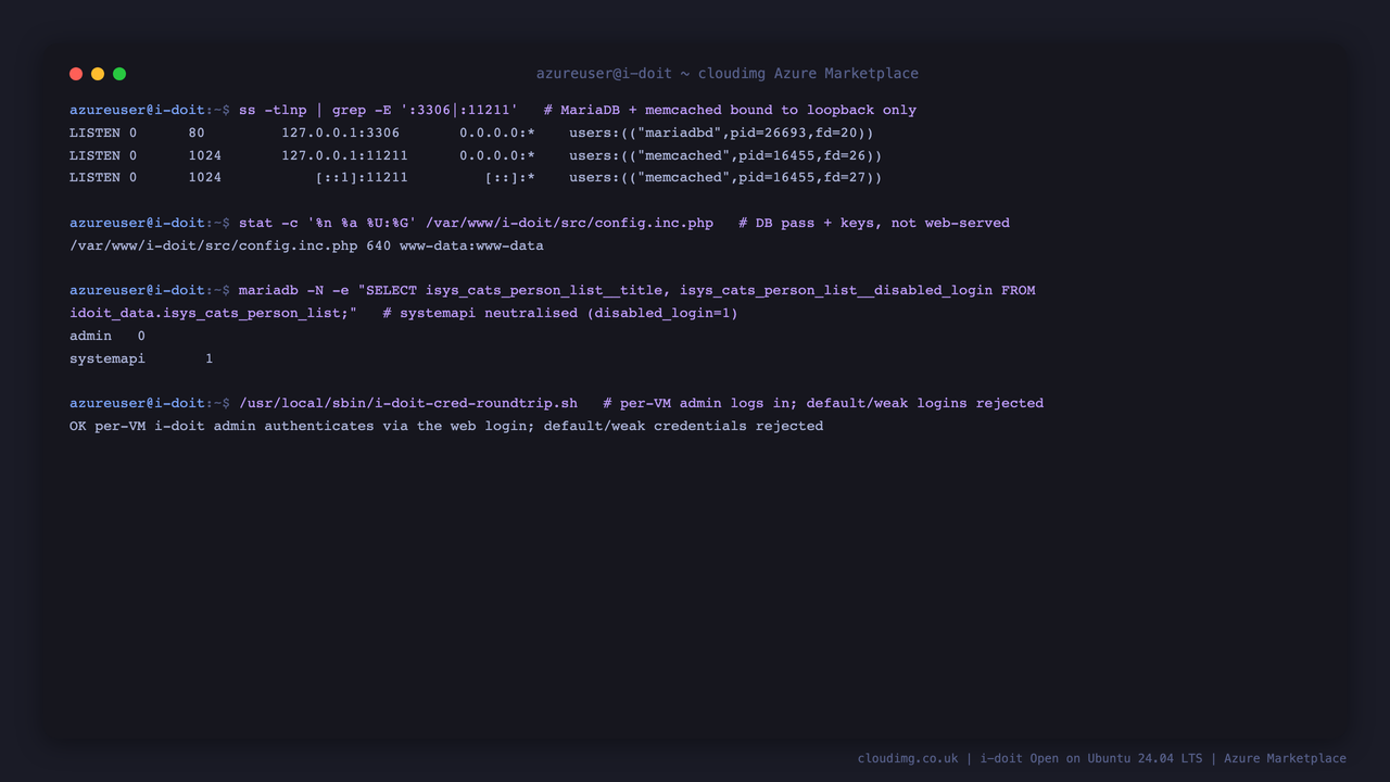 The secure by default posture: loopback only datastores, disabled systemapi, default logins rejected