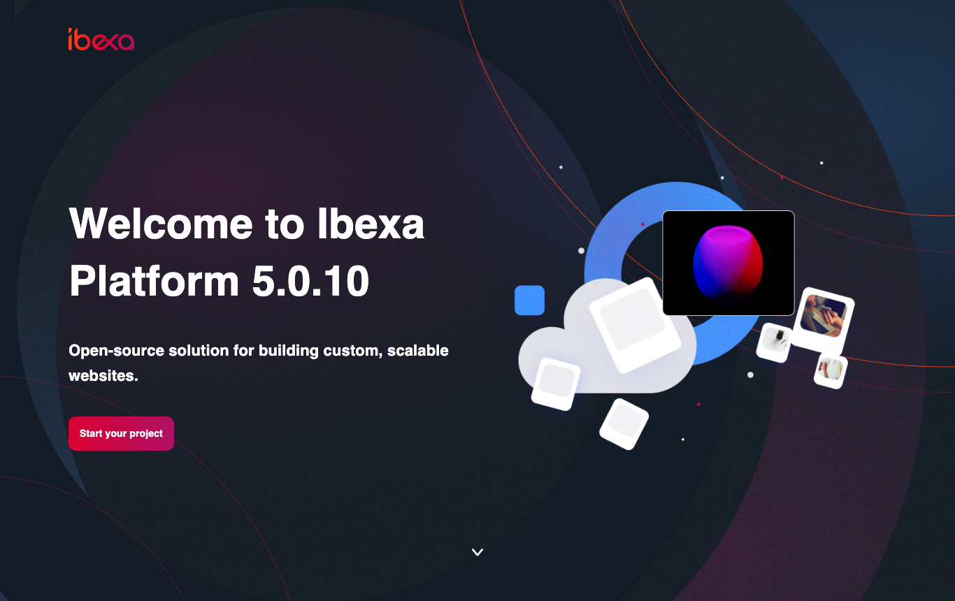 The Ibexa OSS welcome page of a fresh site