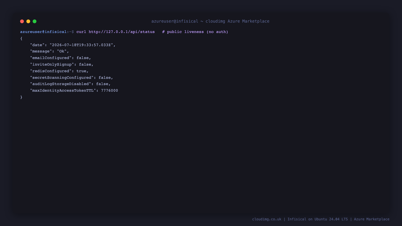 The public status endpoint reporting message Ok with Redis configured