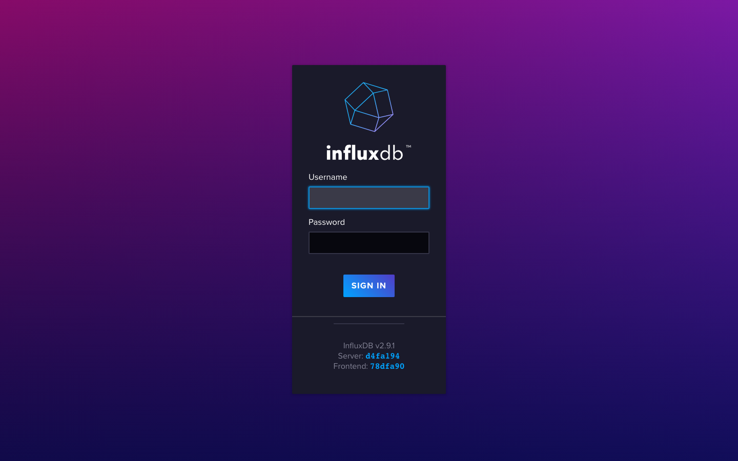 InfluxDB sign-in page