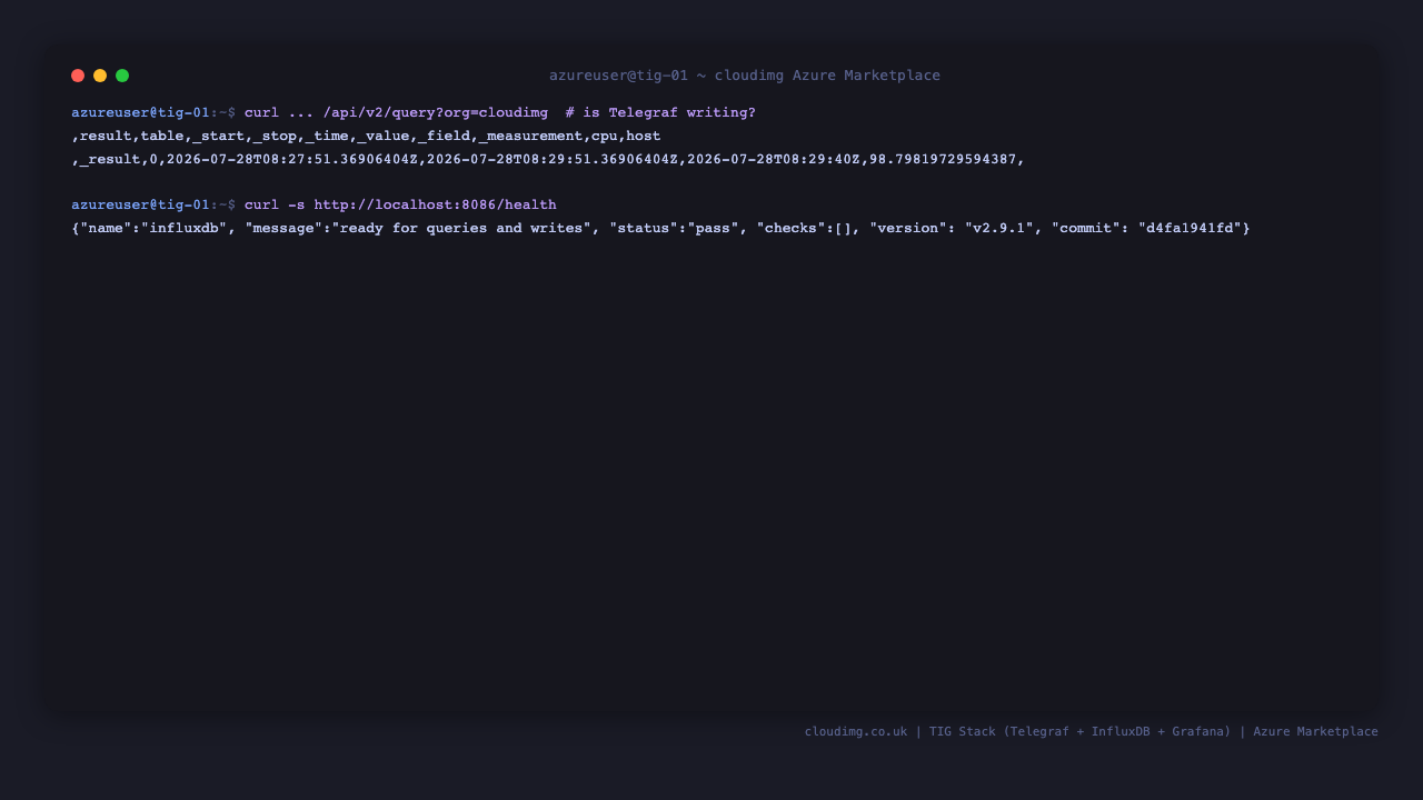 Telegraf writing host metrics into the InfluxDB telegraf bucket