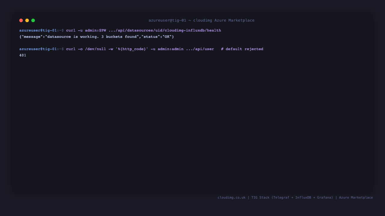Grafana's provisioned InfluxDB datasource reporting healthy