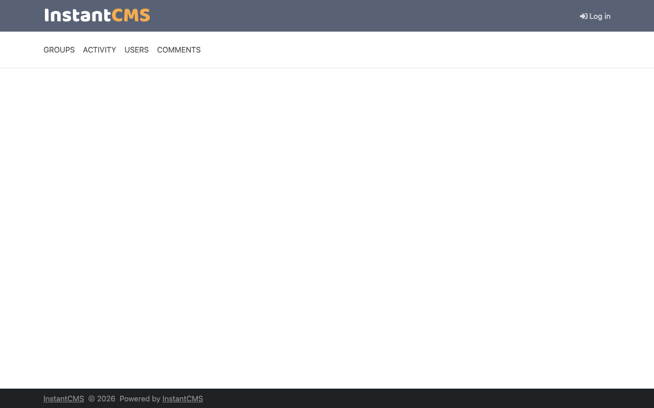 The InstantCMS home page of a fresh site in the modern theme