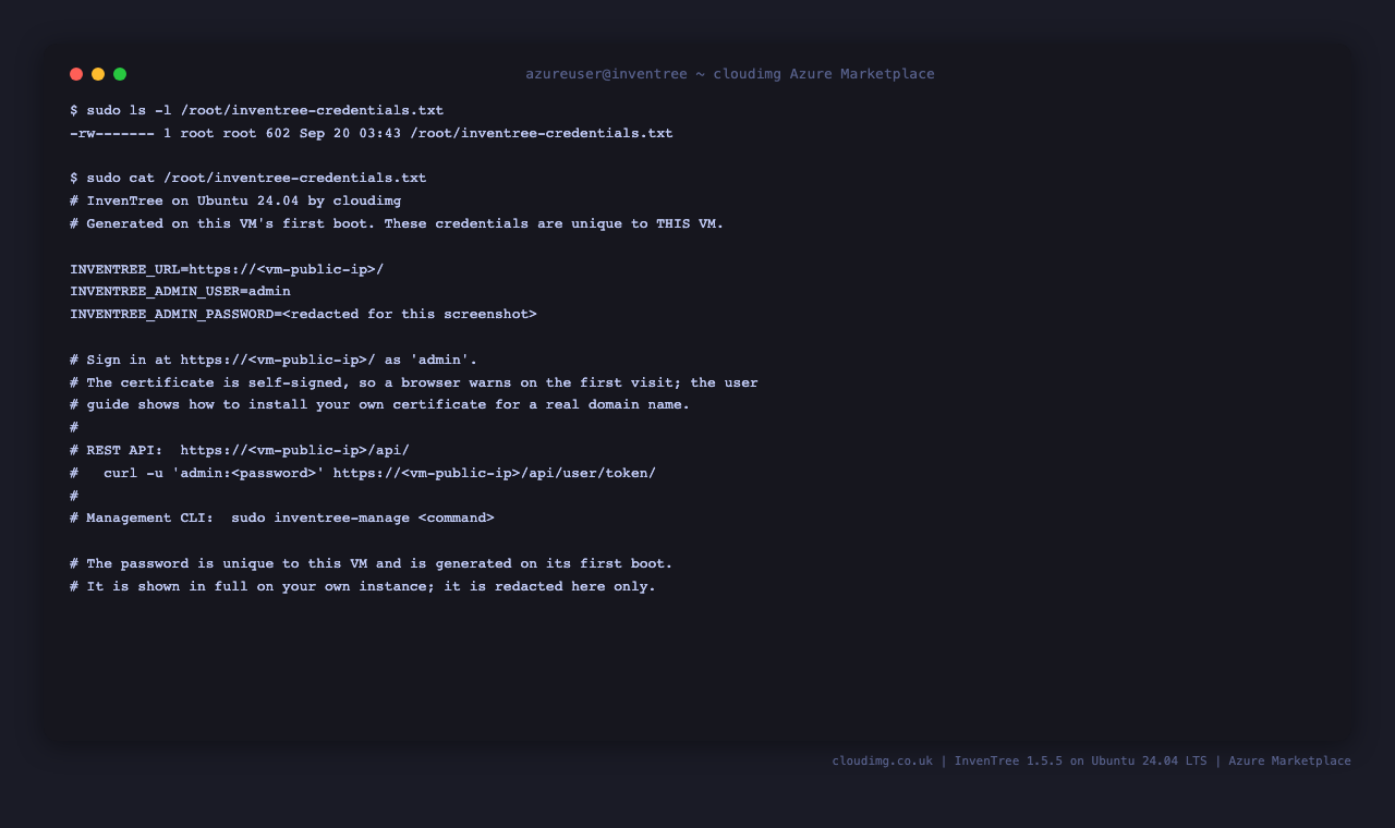 The per-VM credentials file, readable only by root