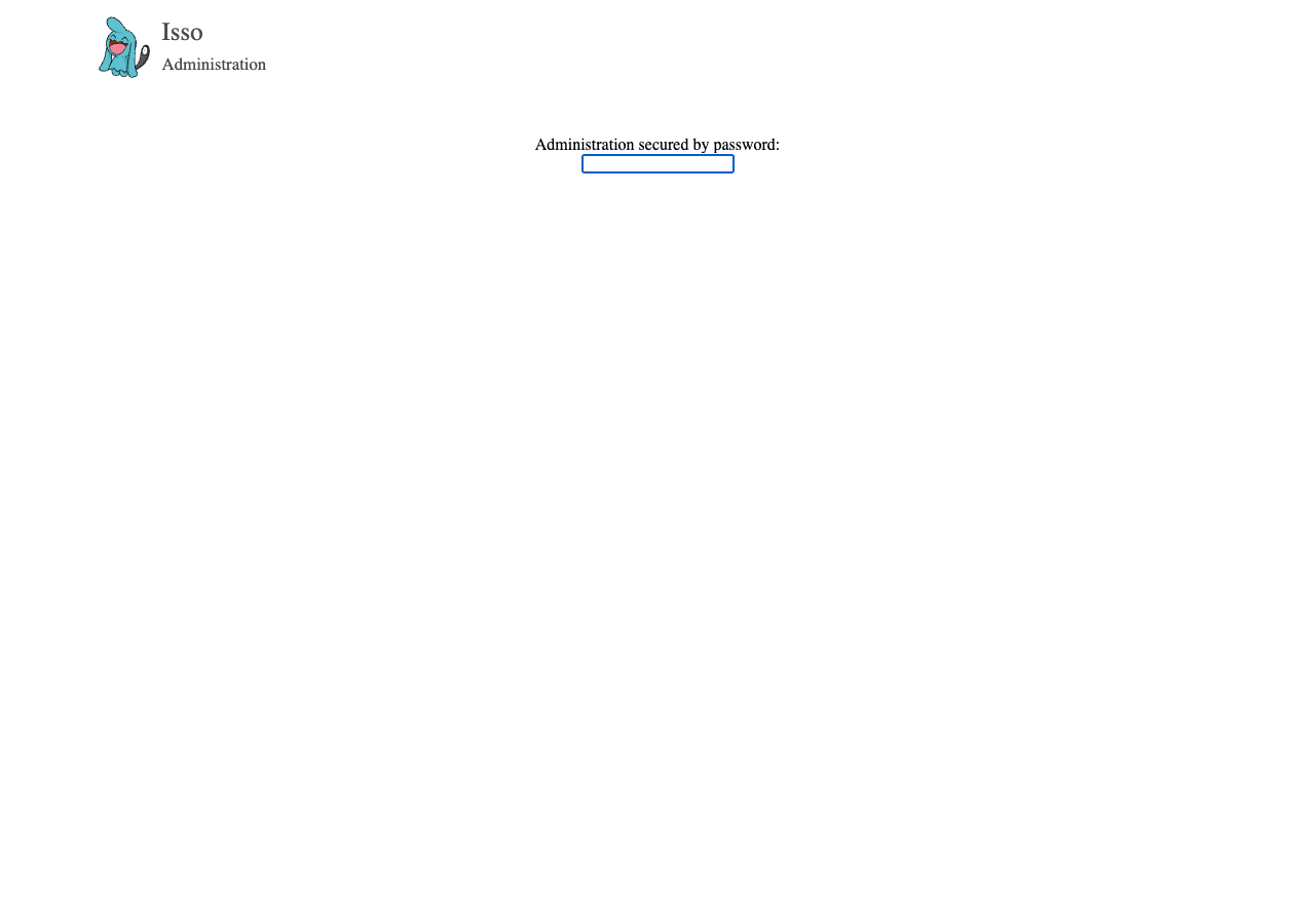 The Isso admin sign-in page, secured by the per-instance password