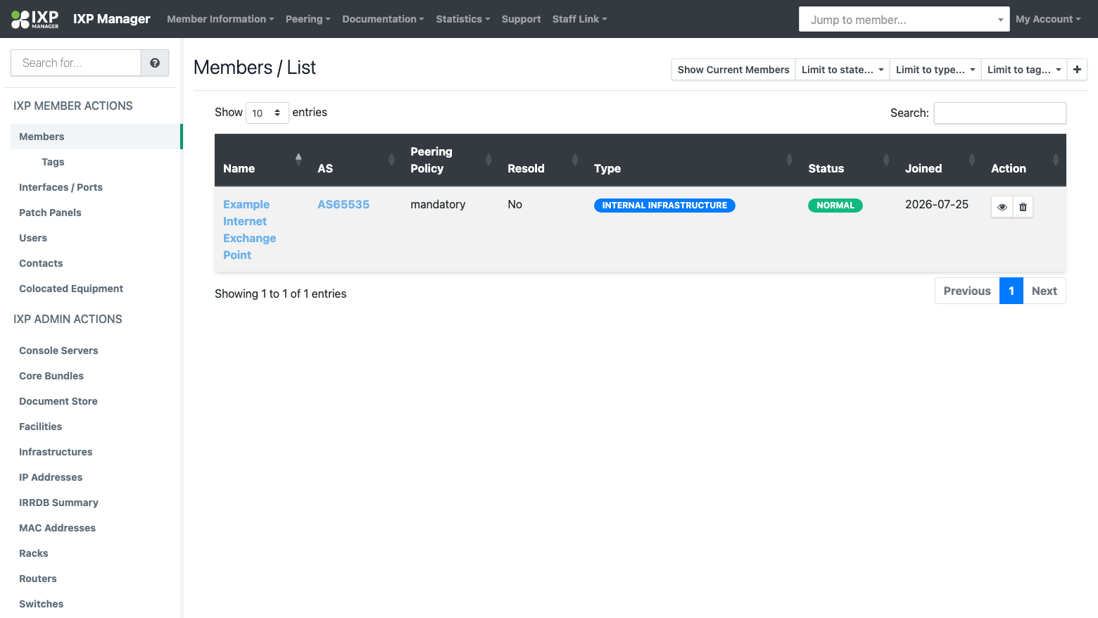 IXP Manager members list