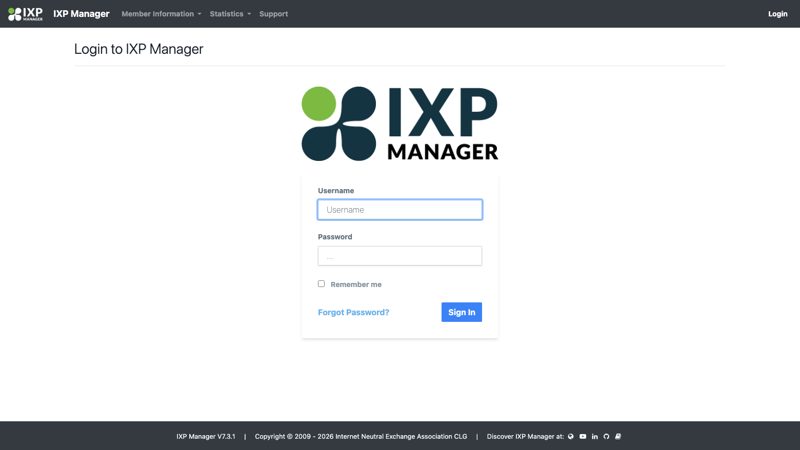 IXP Manager sign in page