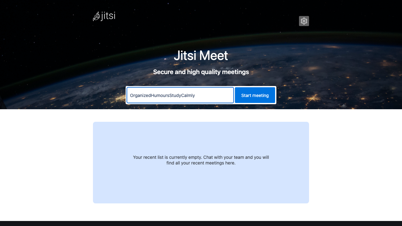 The Jitsi Meet welcome page served over HTTPS, where you name a room to start a new video meeting