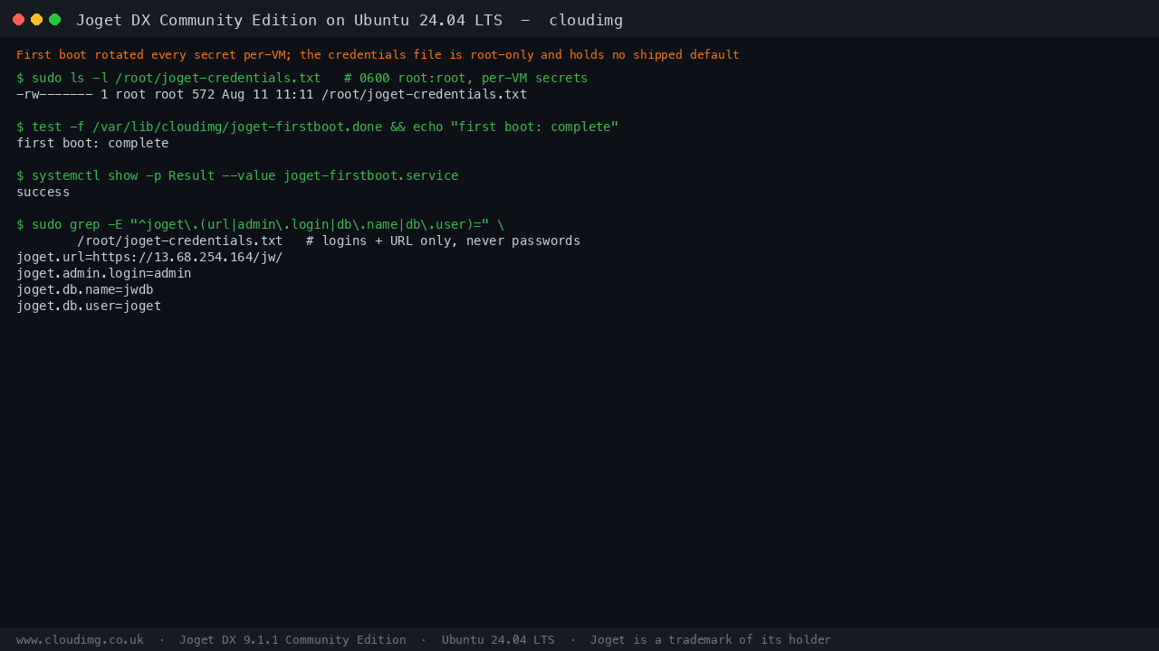 Joget first boot credentials, the default administrator rotated