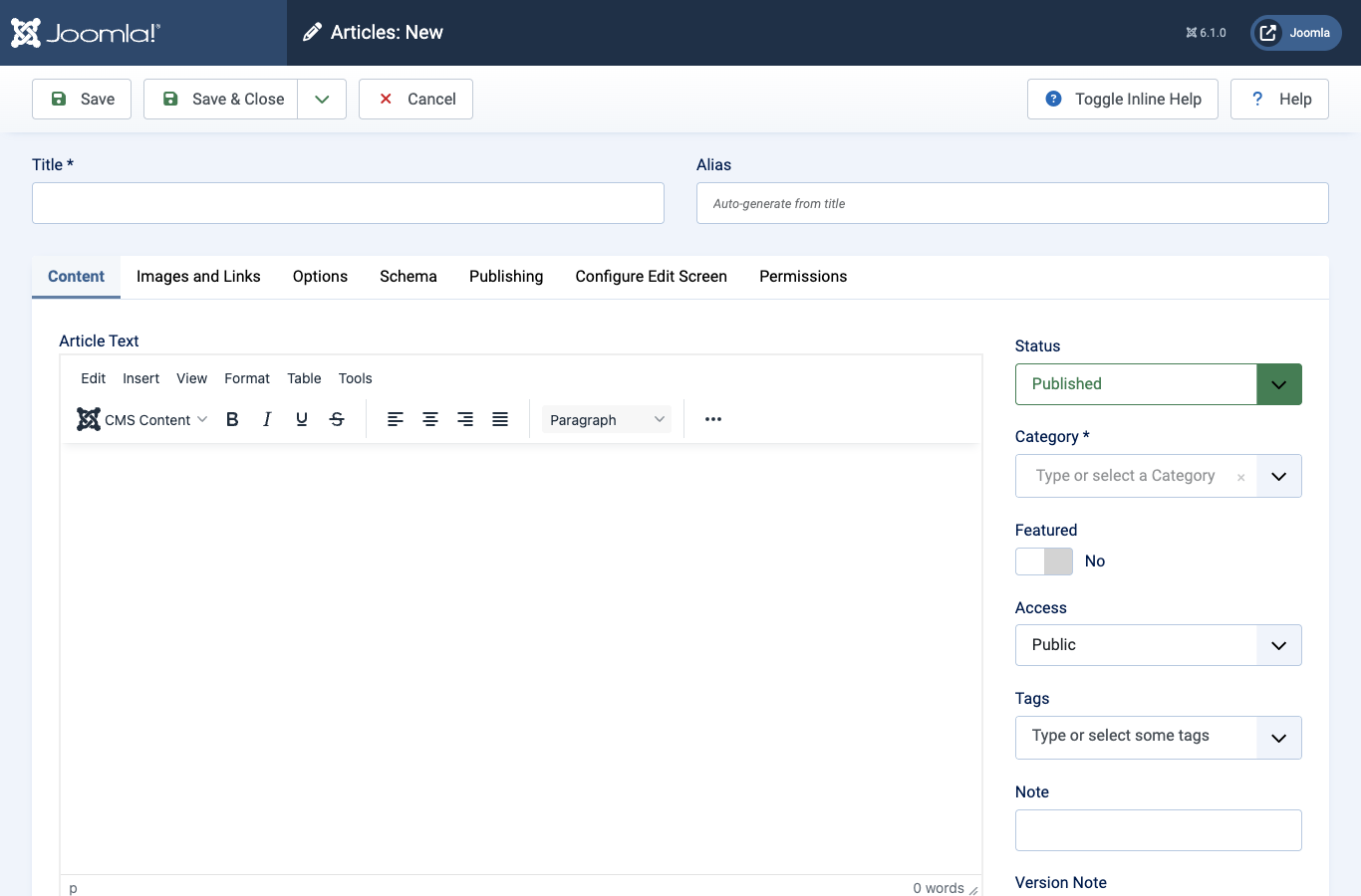 Joomla article editor
