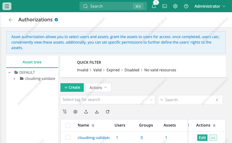 Asset authorizations granting users access to assets and accounts