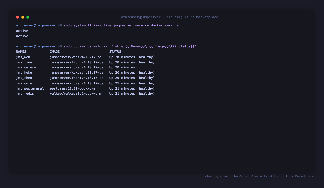 The JumpServer Community Edition containers running under systemd and Docker