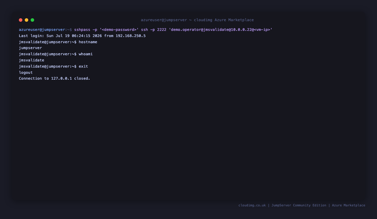 A real SSH session brokered through the koko bastion gateway to a managed Linux host