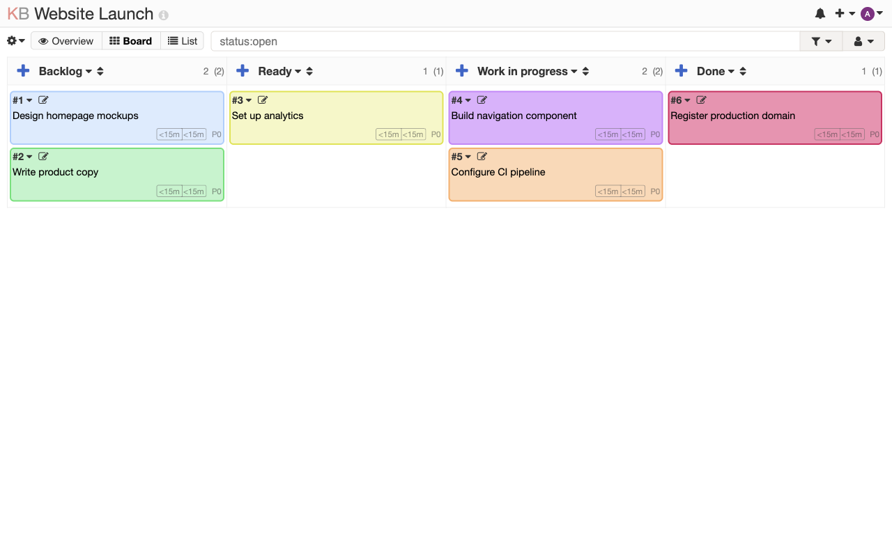 Kanboard project board