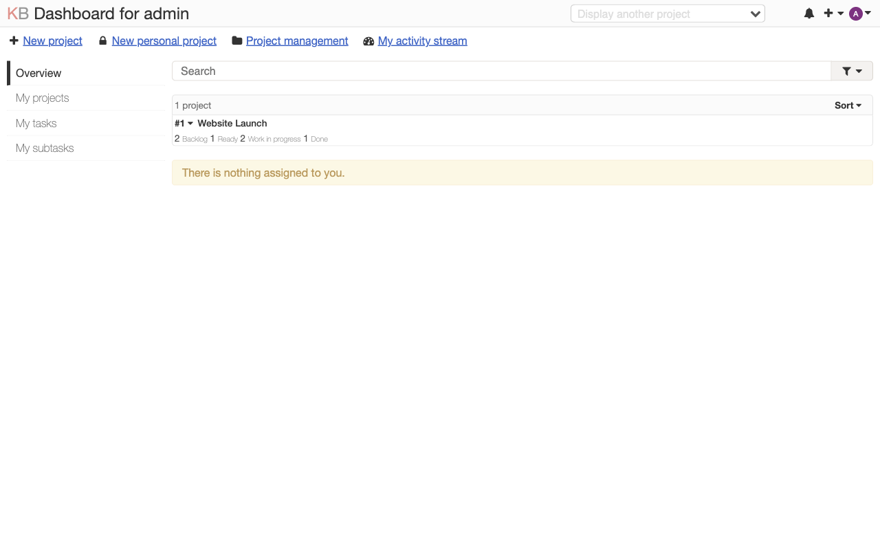 Kanboard dashboard