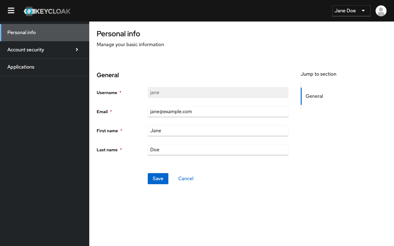 Jane's account console after signing in